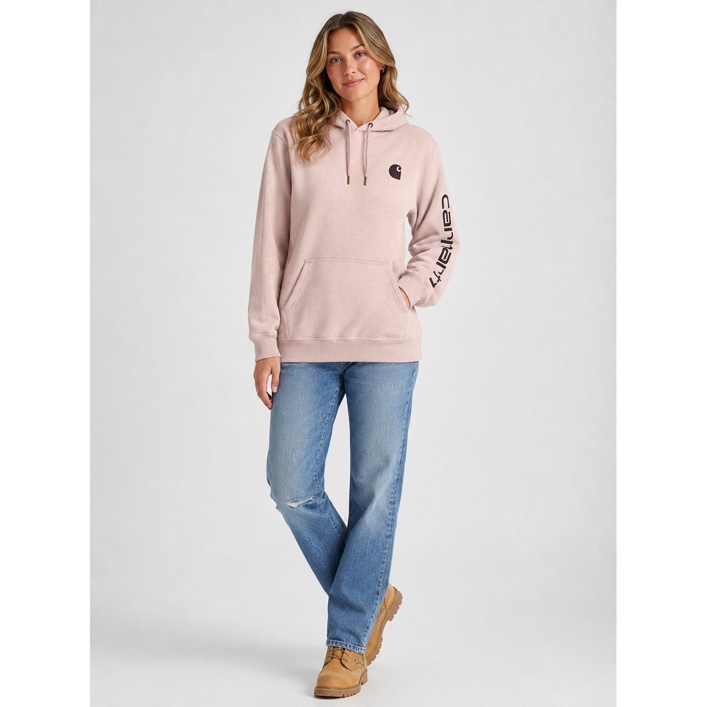 Carhartt Womens Relaxed Fit Logo Graphic Hoodie Heather Pink Large L 12-14